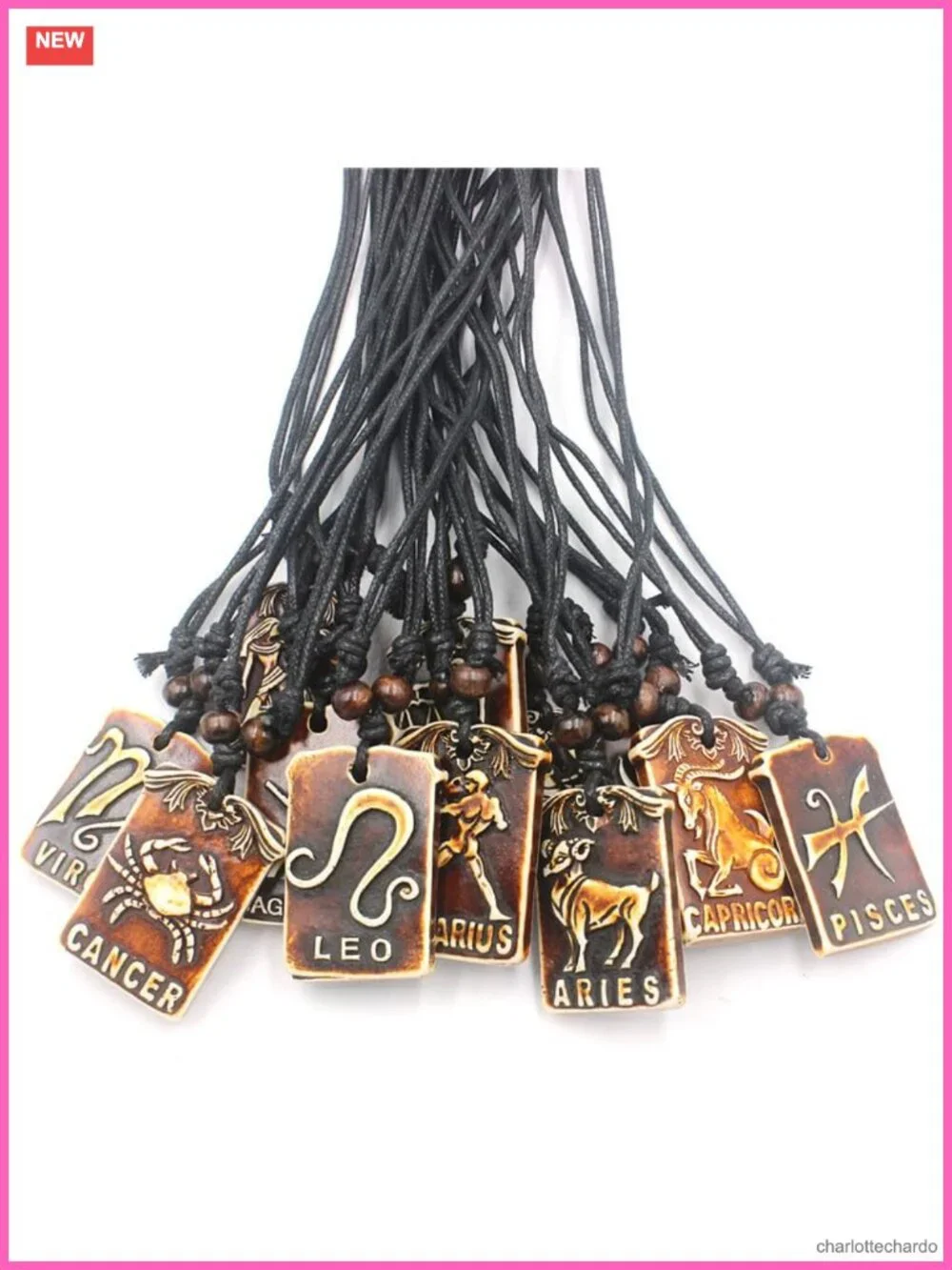 Zodiac Sign Pendant Necklace Resin Wax Rope Tarot Card Double Sided Waterproof